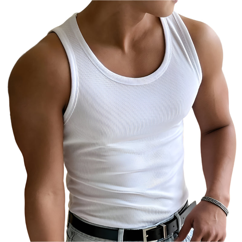 Witte slim fit heren tanktop, comfortabel en ademend, ideaal voor zomerse casual outfits.