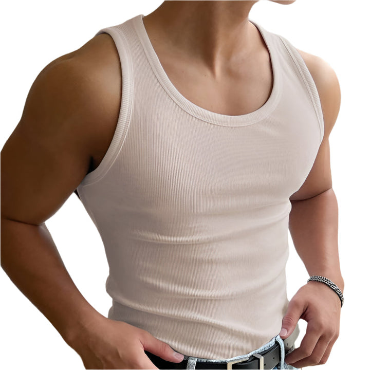 Comfortabele donkergrijze heren tanktop, slim fit en ademend, essentiële zomerkleding voor mannen.