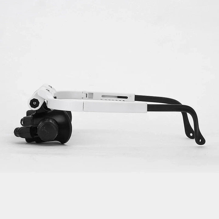 Professionele vergrootglas bril met LED-lamp en verstelbare lenzen. Essentieel voor fijnmechanica en reparatiegereedschap.