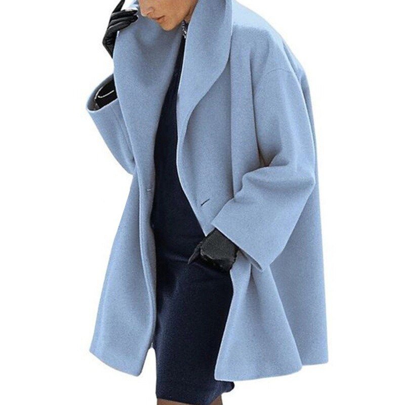 Stijlvolle dames mantel van wolmix, ideaal als herfstjas of winterjas met brede kraag.