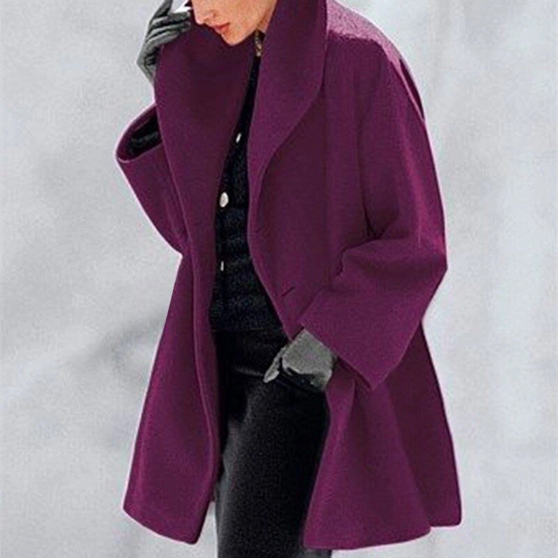 Wollen dames herfst- en winterjas Mila met brede kraag, warm, elegant en comfortabel.