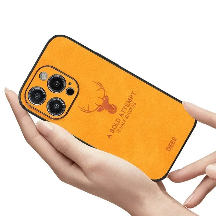 Mintgroen leren telefoonhoesje, frisse look en schokabsorberend design.