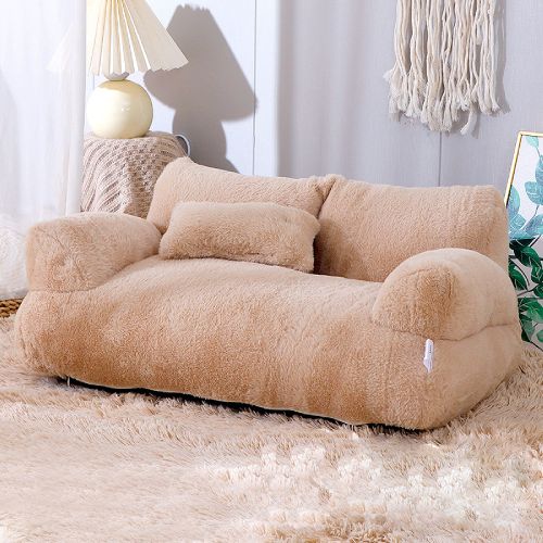 Comfortabel rond hondenbed beige, ideaal voor kleine tot middelgrote honden. Zachte pluche slaapplek.