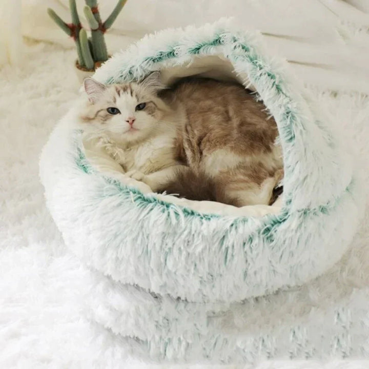 Cozy dierenmand in koffiekleur, zacht pluche voor katten en honden, een warme en uitnodigende slaapplek.