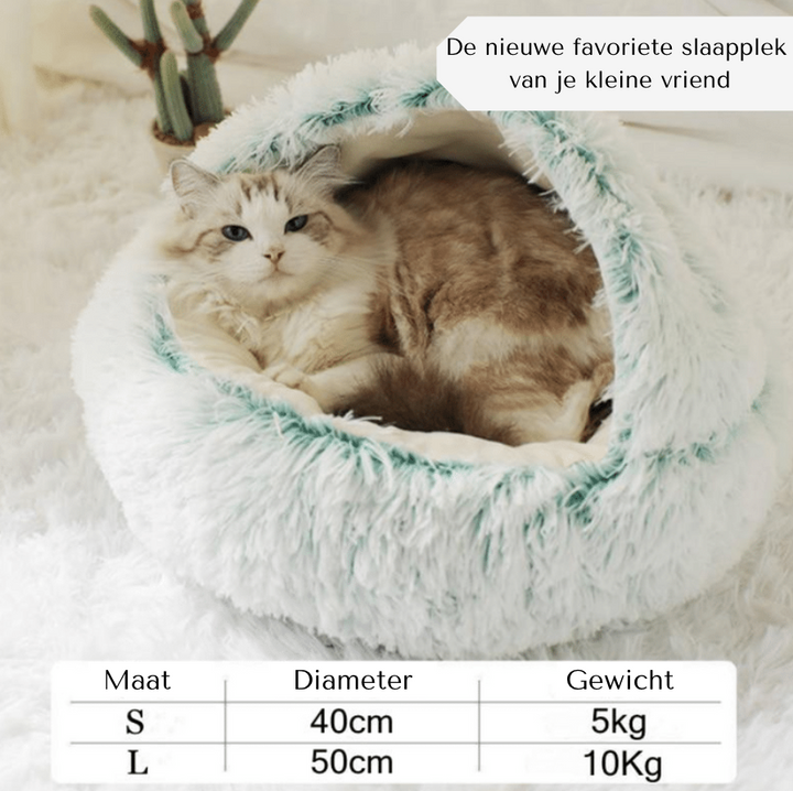 Groene Cozy huisdierenmand, zacht en warm, een comfortabele slaapplek voor kat en hond.
