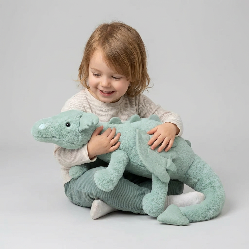 Groene, blauwe en roze pluche draak knuffel voor kinderen. Zacht knuffeldier, perfecte speelkameraad.