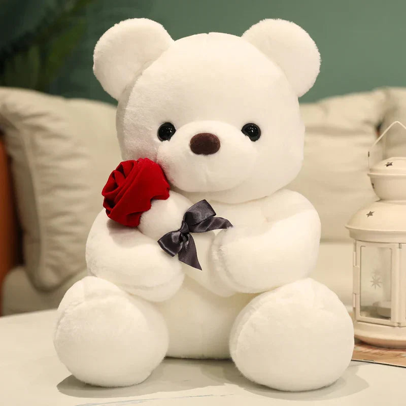 Zachte pluche unisex teddybeer knuffel met rozen, ideaal romantisch cadeau voor Valentijn of geliefden.