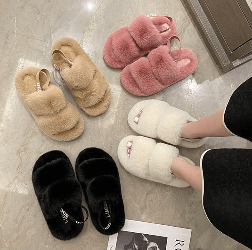 Dames zachte pluizige slippers van warm textiel, ideaal voor loopcomfort en gezelligheid binnenshuis.