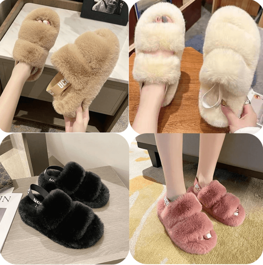 Comfortabele en zachte dames winterslippers, pluizig en warm, ideaal voor binnen- en buitenhuis gebruik.