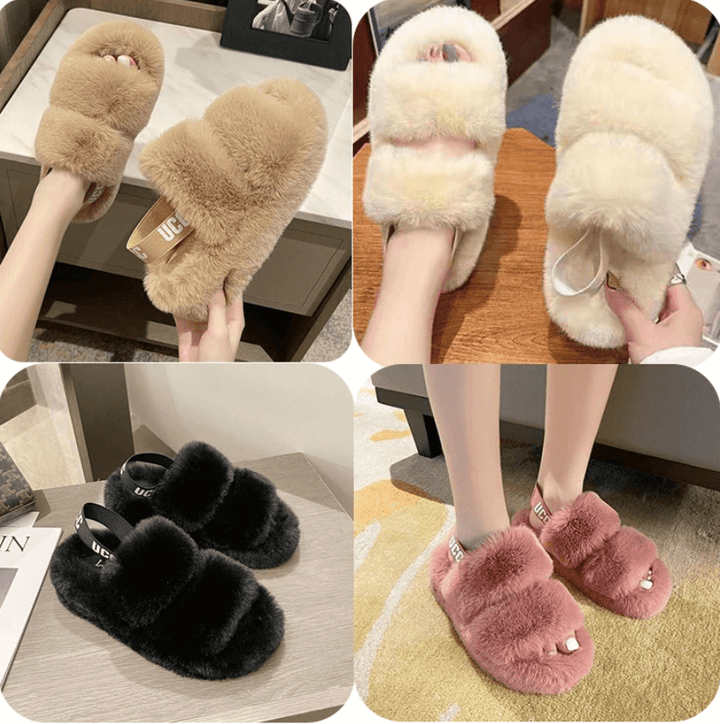 Comfortabele en zachte dames winterslippers, pluizig en warm, ideaal voor binnen- en buitenhuis gebruik.