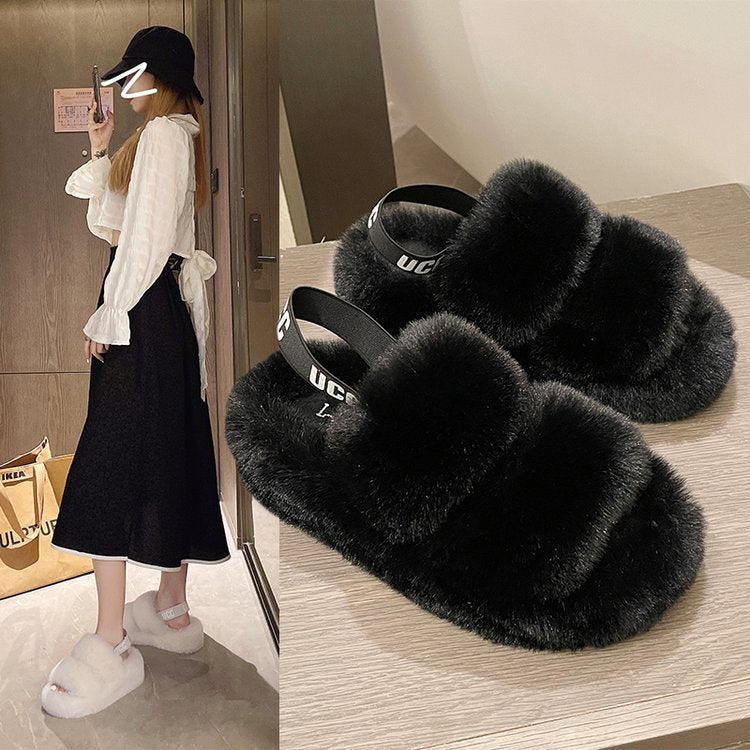 Moderne dames slippers met een pluizige textuur, zacht en comfortabel voor dagelijks gebruik thuis.