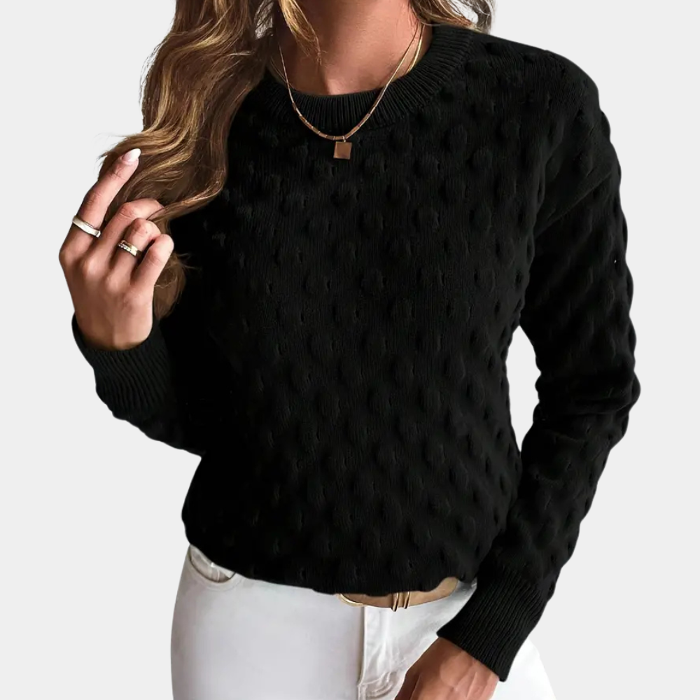Elegante gebreide kasjmier trui voor dames, model Noa. Stijlvolle en warme trui, ideaal voor elke gelegenheid.
