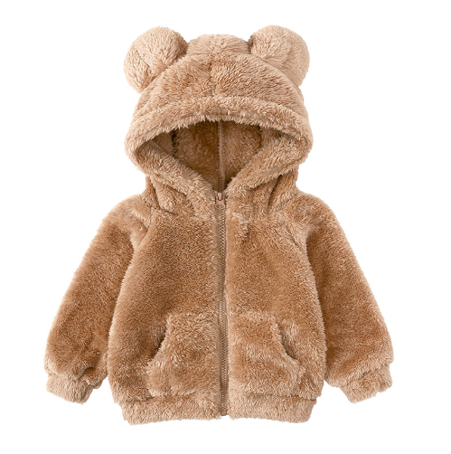 Zachte teddy jas voor baby's en peuters. Comfortabele, warme kinder winterjas, ideaal voor koude dagen.