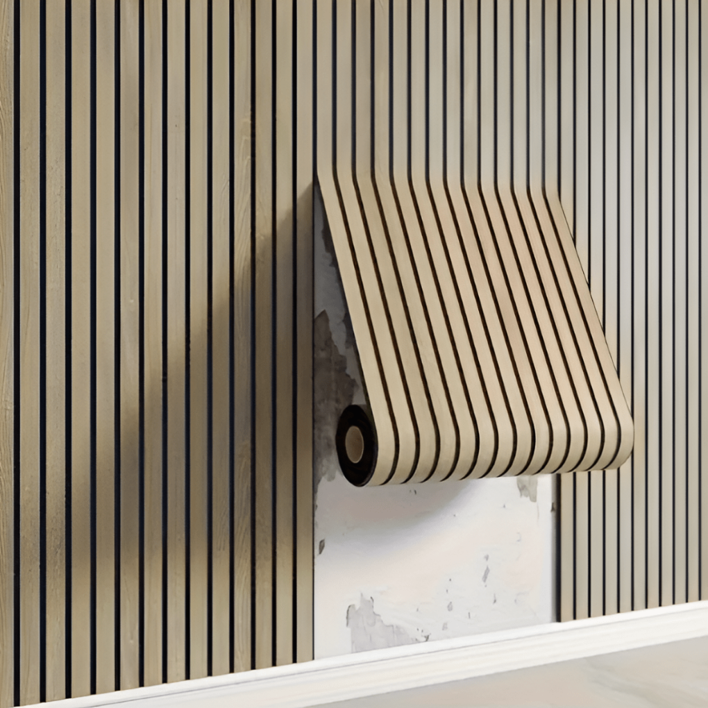 Nieuwe 3D houten muurpanelen met zelfklevende achterkant, moderne wandbekleding met realistische houtlook textuur.