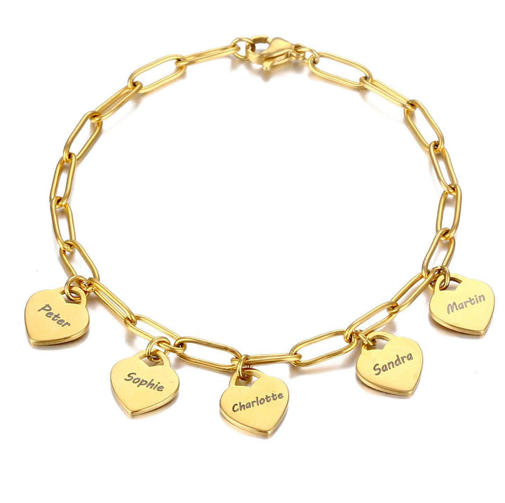Damesarmband met gegraveerde hartjes (zilver, goud, rosegoud), speciaal geschenk.