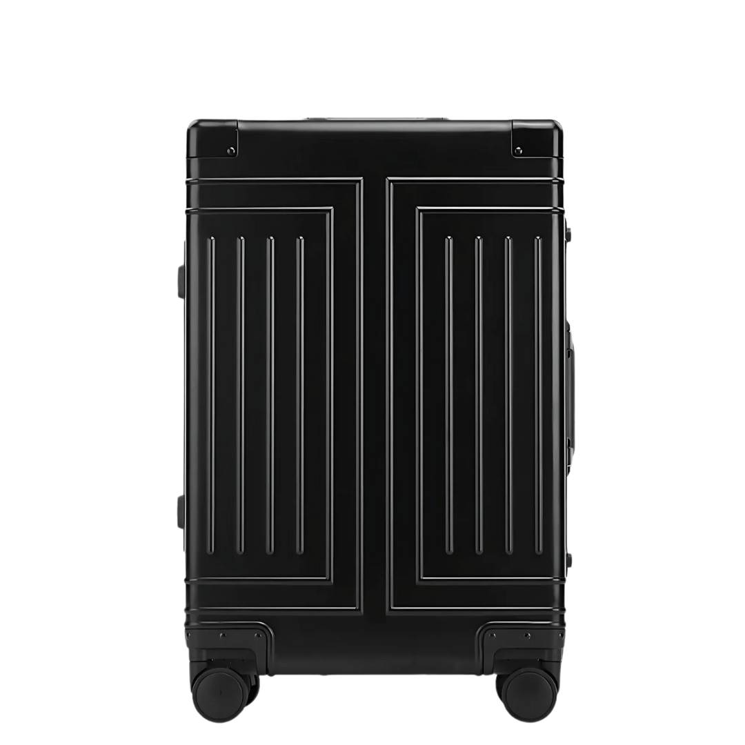 Zilveren Emperor premium aluminium reiskoffer voor luxe en veilige reizen, perfect voor elke bestemming.