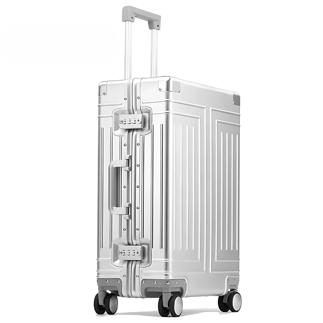 Veilige Emperor aluminium reiskoffer met dubbel TSA slot, zilver, beschermt kostbare spullen op reis.