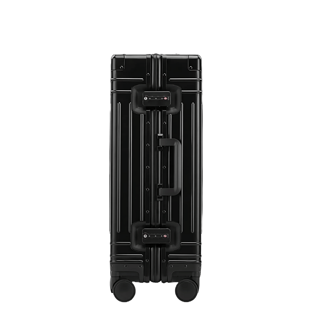 Robuuste grijs aluminium koffer met TSA slot en fluisterstille 360° wielen voor ultiem reisgemak.