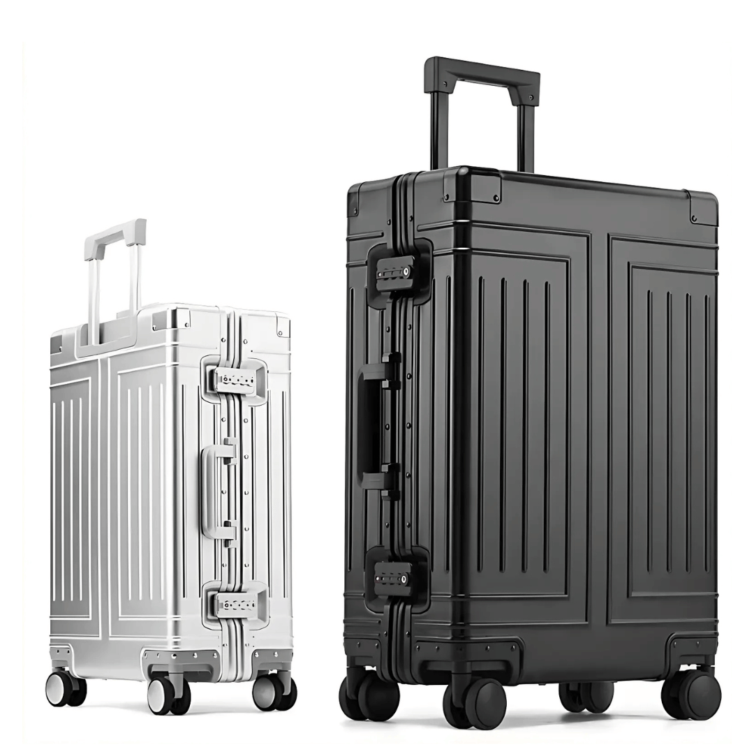Grote grijze Emperor aluminium ruimbagage koffer, extra veilig en ruim voor langere vakanties.