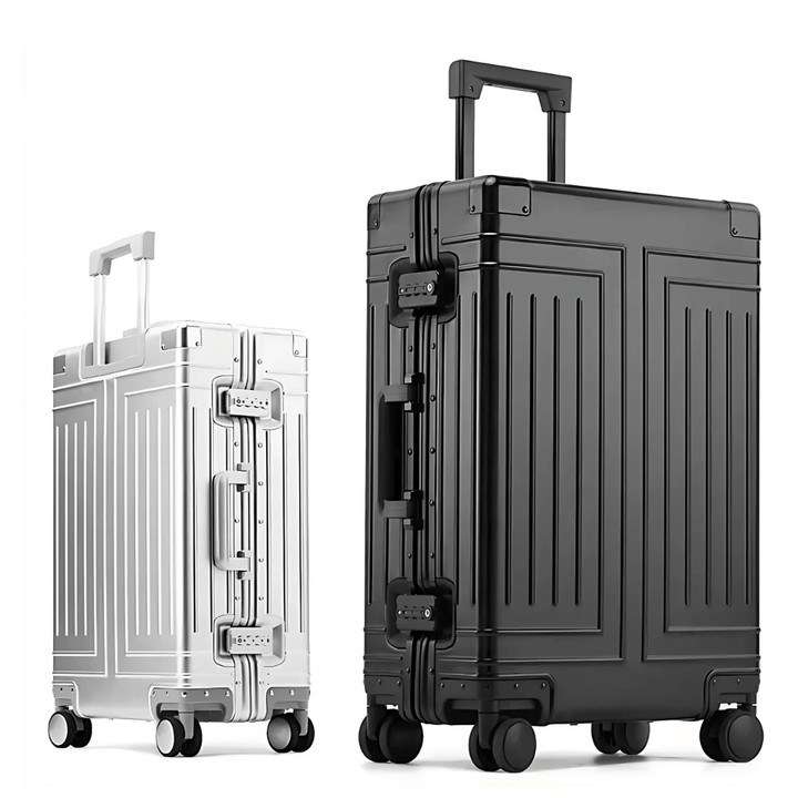 Grote grijze Emperor aluminium ruimbagage koffer, extra veilig en ruim voor langere vakanties.