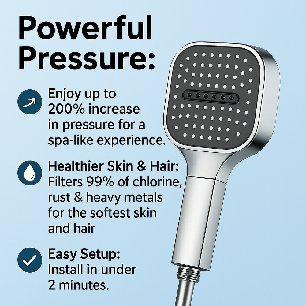 Jet black hoogdruk douchekop met turboboost voor verhoogde waterdruk en een verkwikkende douche-ervaring.