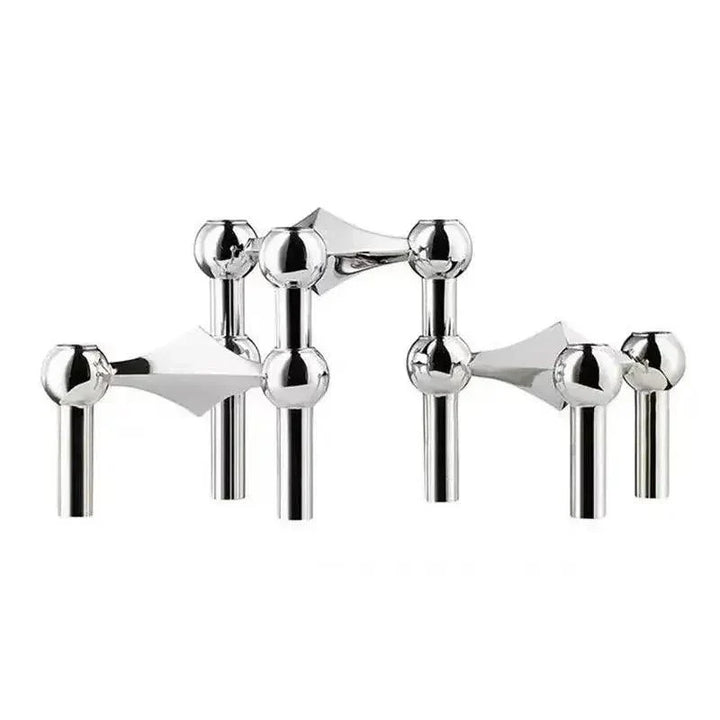 "Zilveren Nordic moleculaire kaarsenhouder, modern design met elegante metalen structuur voor stijlvolle interieurdecoratie."