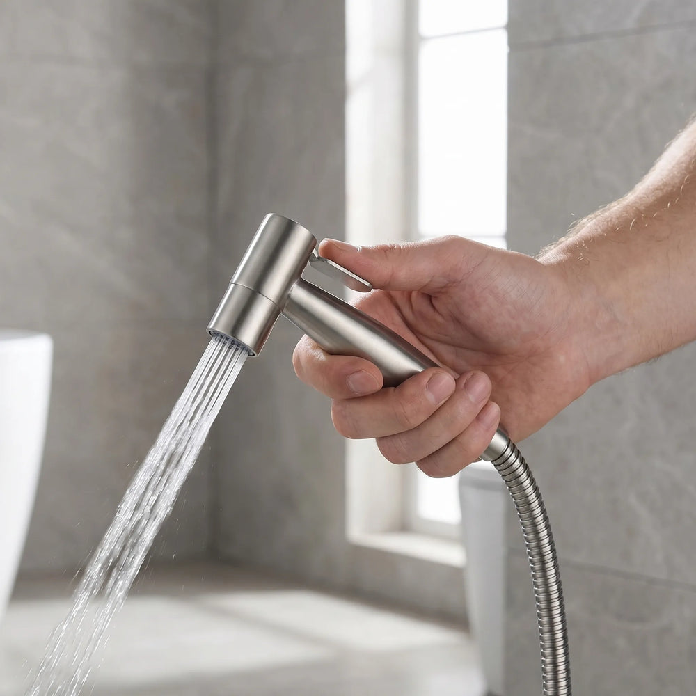 Handheld bidet sproeier voor toilet, zorgt voor grondige persoonlijke hygiëne met krachtige waterstraal.