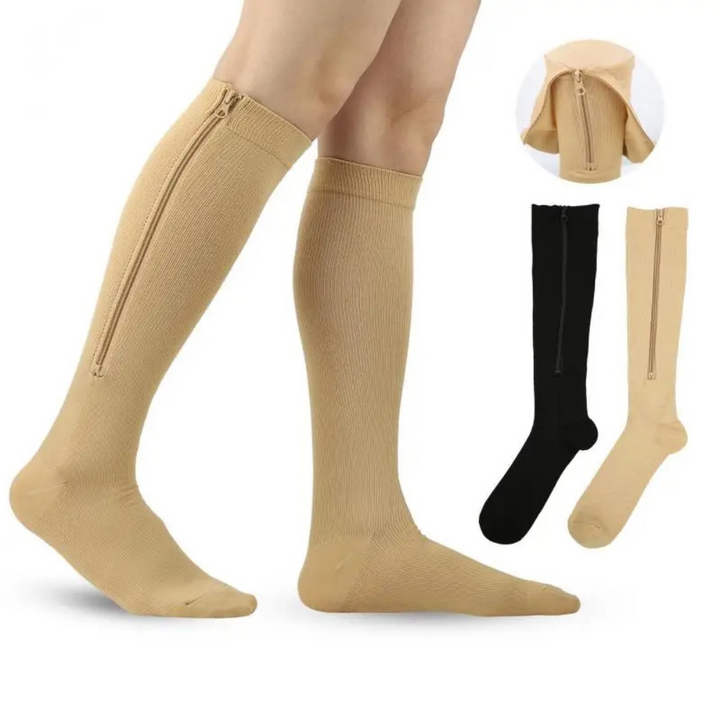 Orthopedische compressiekousen unisex met rits, ondersteunen bloedsomloop en verlichten zwelling in de benen.