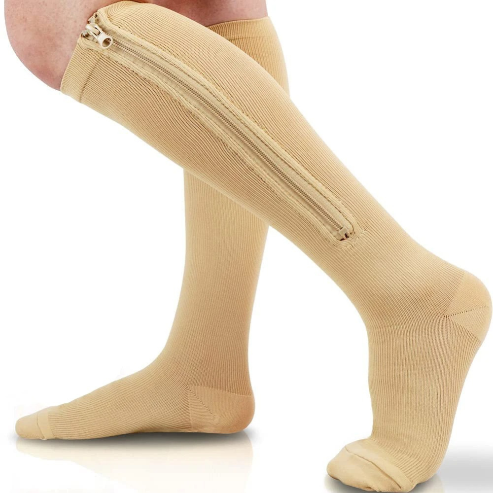 Unisex steunkousen met rits, perfect voor reizen of langdurig staan, tegen vermoeide en gezwollen benen.