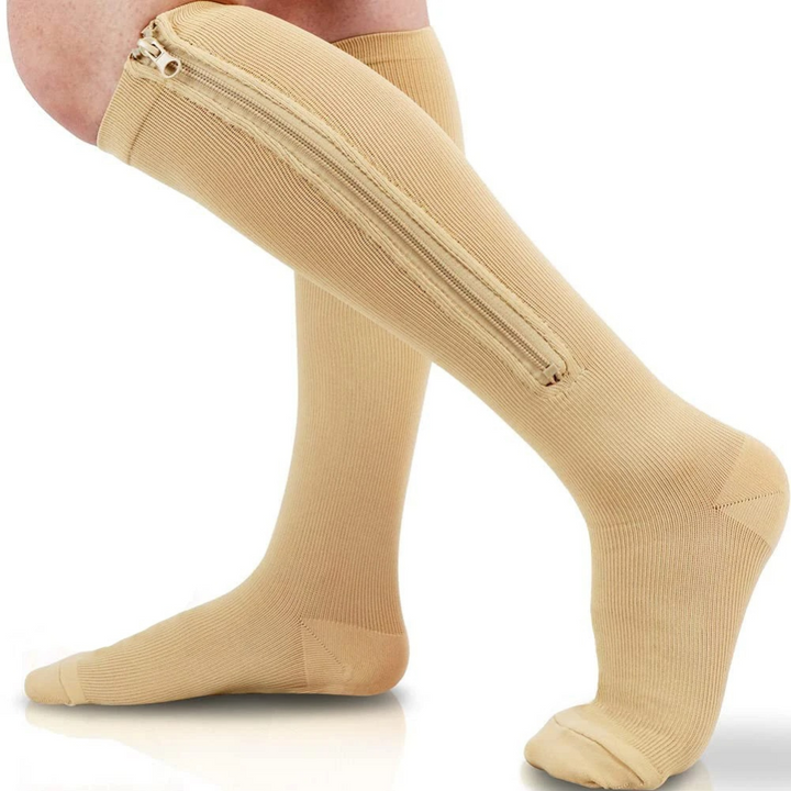 Unisex steunkousen met rits, perfect voor reizen of langdurig staan, tegen vermoeide en gezwollen benen.