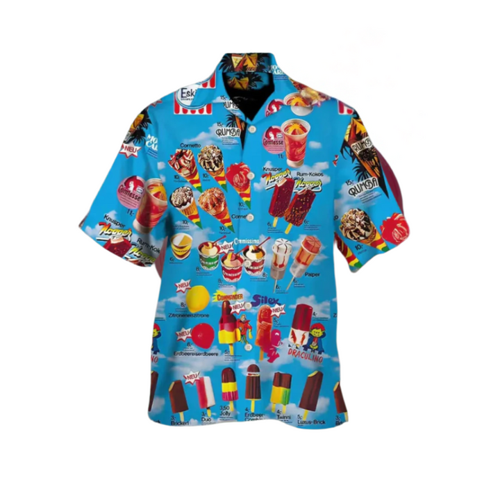 Stijlvol Luca herenoverhemd met ijsjesprint. Ideaal voor een ontspannen stranddag of vakantie met deze vrolijke print.