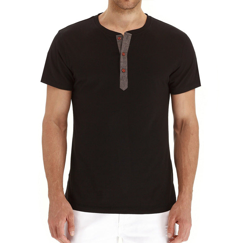 Herenmode: Finn t-shirt met knopen, zomers katoen en korte mouwen. Stijlvol en veelzijdig.