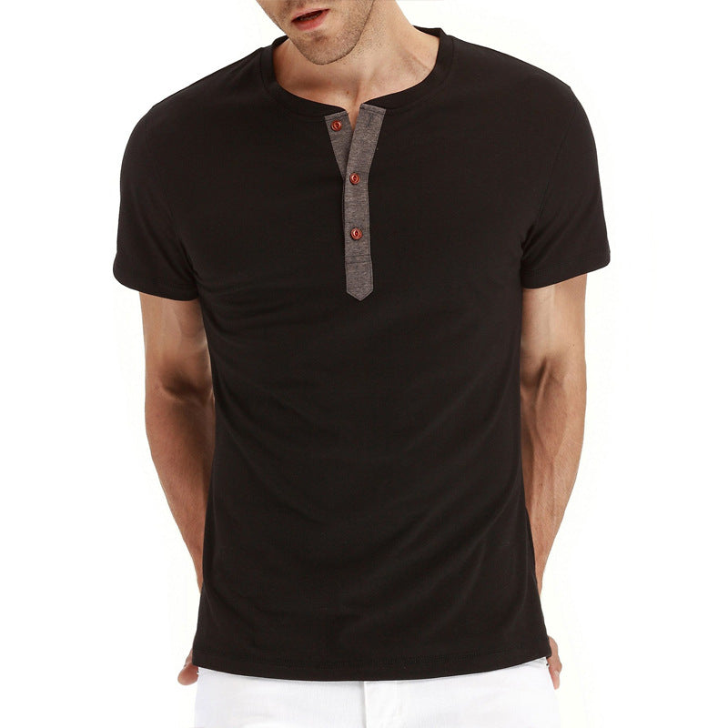 Dagelijkse kleding: Heren zomer t-shirt met drieknoopsluiting, comfortabel en tijdloos.