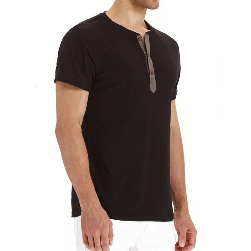Ademend katoenen heren t-shirt Finn, met knoopsluiting; perfect voor warm weer.
