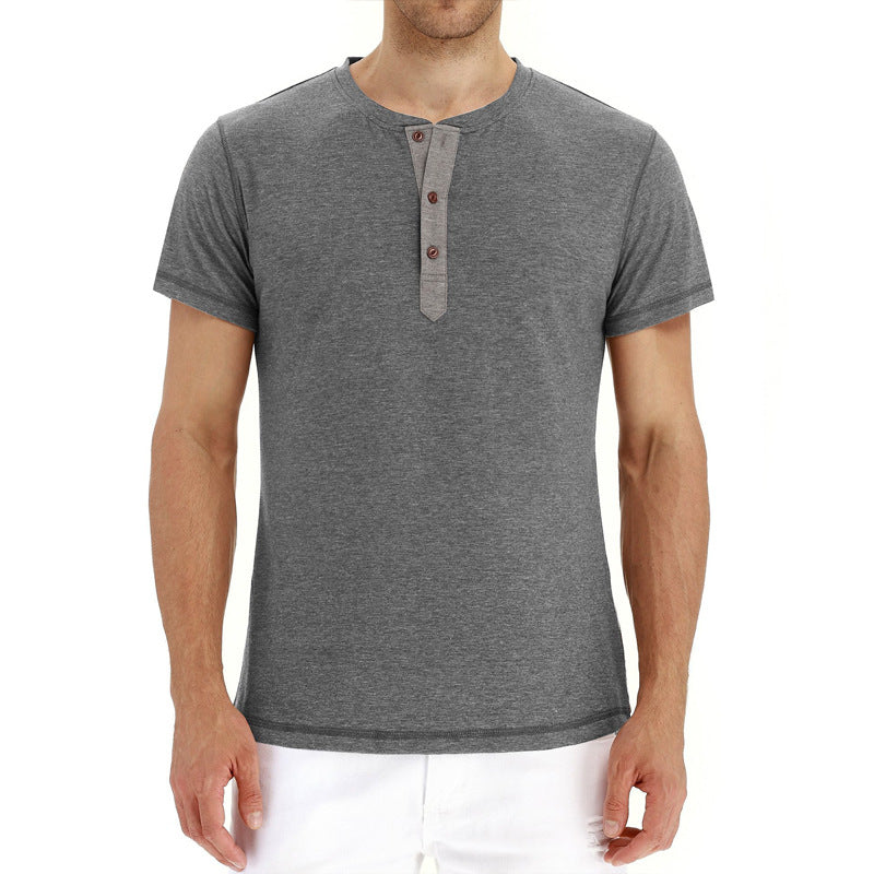 Veelzijdig heren t-shirt met knoopsluiting, zacht katoen en ademend voor de zomer.