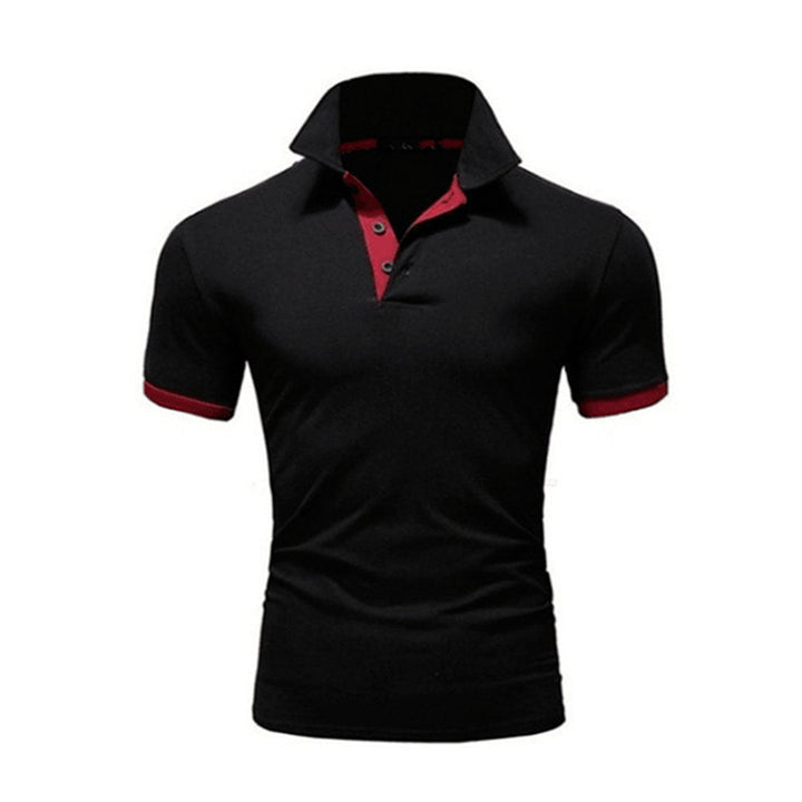 Zomerse herenpoloshirt zwart-rood, stijlvol en comfortabel, elegant afgewerkt, perfect voor elke gelegenheid.