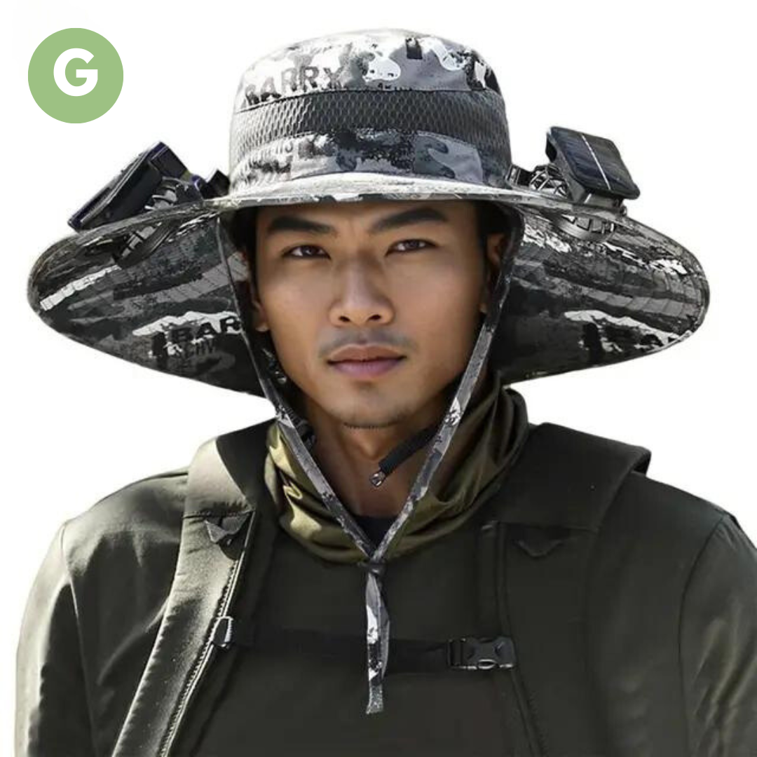 Sunbreeze ventilatorhoed, een comfortabele en verkoelende zonnehoed voor buiten.