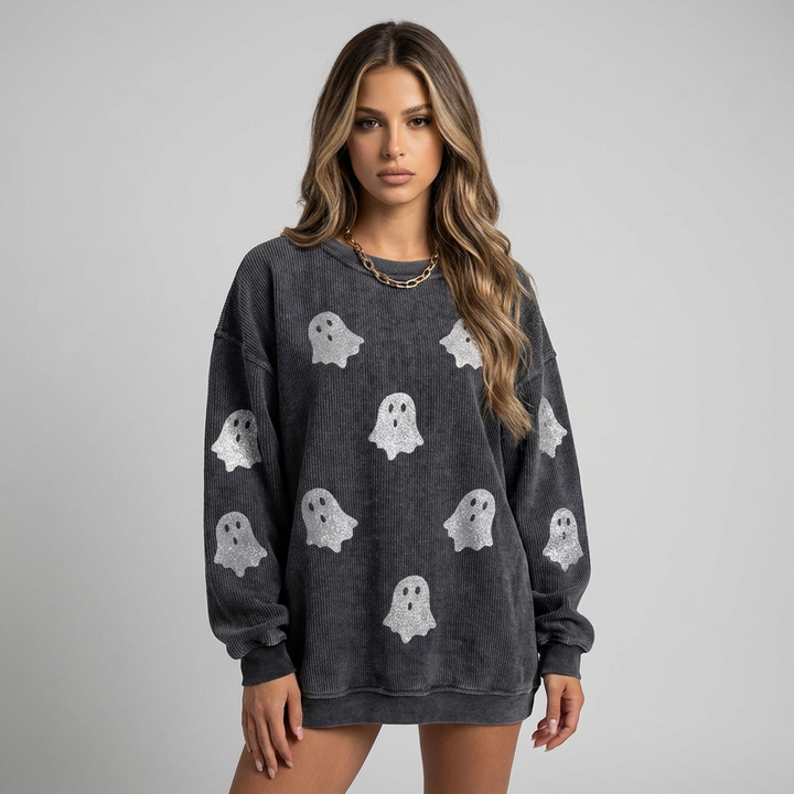 Zwart dames oversized crewneck sweatshirt, perfect voor comfortabele casual kleding in herfst en winter.