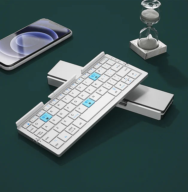 Stijlvol aluminium opvouwbaar Bluetooth toetsenbord; ideaal voor reizen, mobiel gebruik en kantoorwerk.
