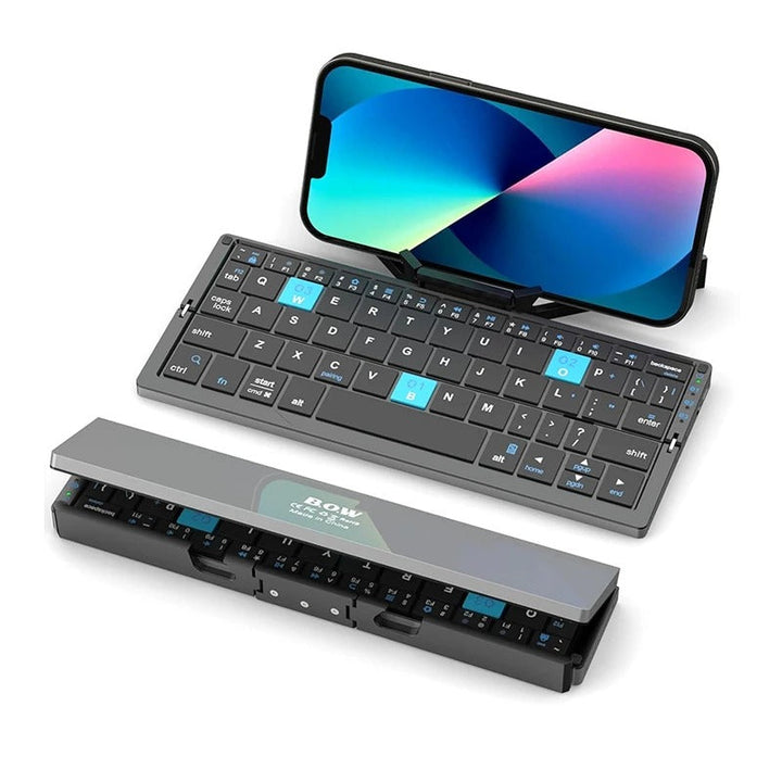 Universeel wit draadloos opvouwbaar toetsenbord; perfect voor mobiele productiviteit met Bluetooth connectiviteit.