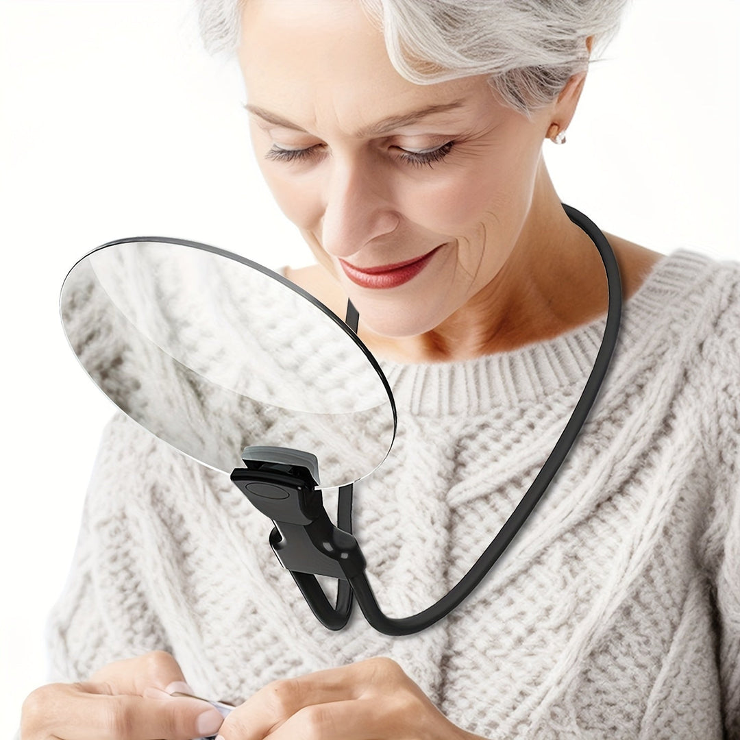 Zwart handsfree vergrootglas met nekband, ideaal voor lezen, hobby's en precisiewerk met 5x vergroting.