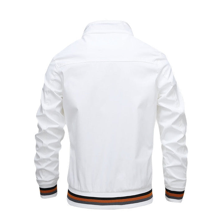 Wit heren bomberjack met opstaande kraag, perfect voor een frisse, veelzijdige look.