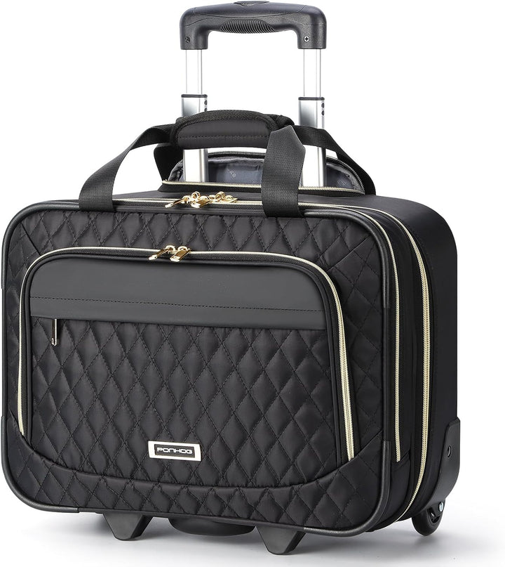 Zwarte 15.6 inch laptop trolley reistas, ideaal als handbagage en mobiel kantoor voor de zakelijke reiziger.