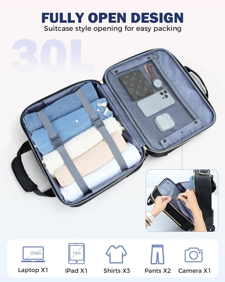 Compacte 15.6 inch laptop reistas op wielen, goedgekeurd als handbagage, voor moeiteloos reizen en mobiel kantoor.
