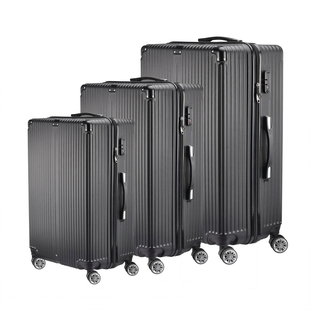 Zwarte 3-delige hardshell kofferset Zurich Explorer voor stijlvol reizen en vakanties. Stevige ABS bagage trolleys.