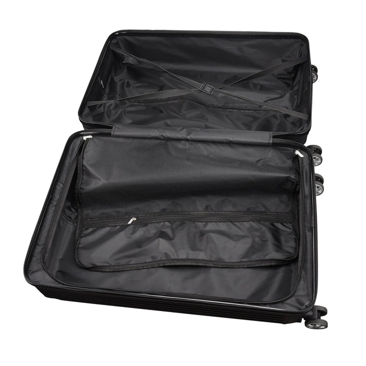 Zurich Explorer 3-delige zwarte hardshell kofferset, robuuste ABS reiskoffers voor zorgeloze reizen en vakanties.