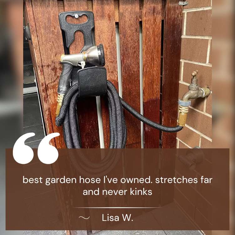 Handige 30 meter uitrekbare tuinslang; geen knopen, geen kink. Maakt tuin sproeien simpel en snel.
