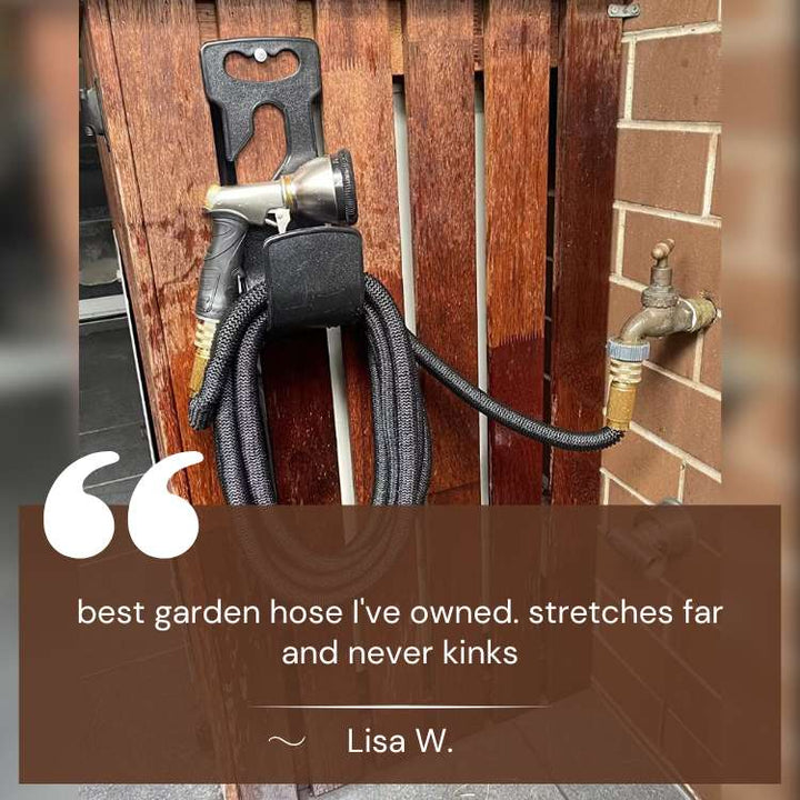 Handige 30 meter uitrekbare tuinslang; geen knopen, geen kink. Maakt tuin sproeien simpel en snel.