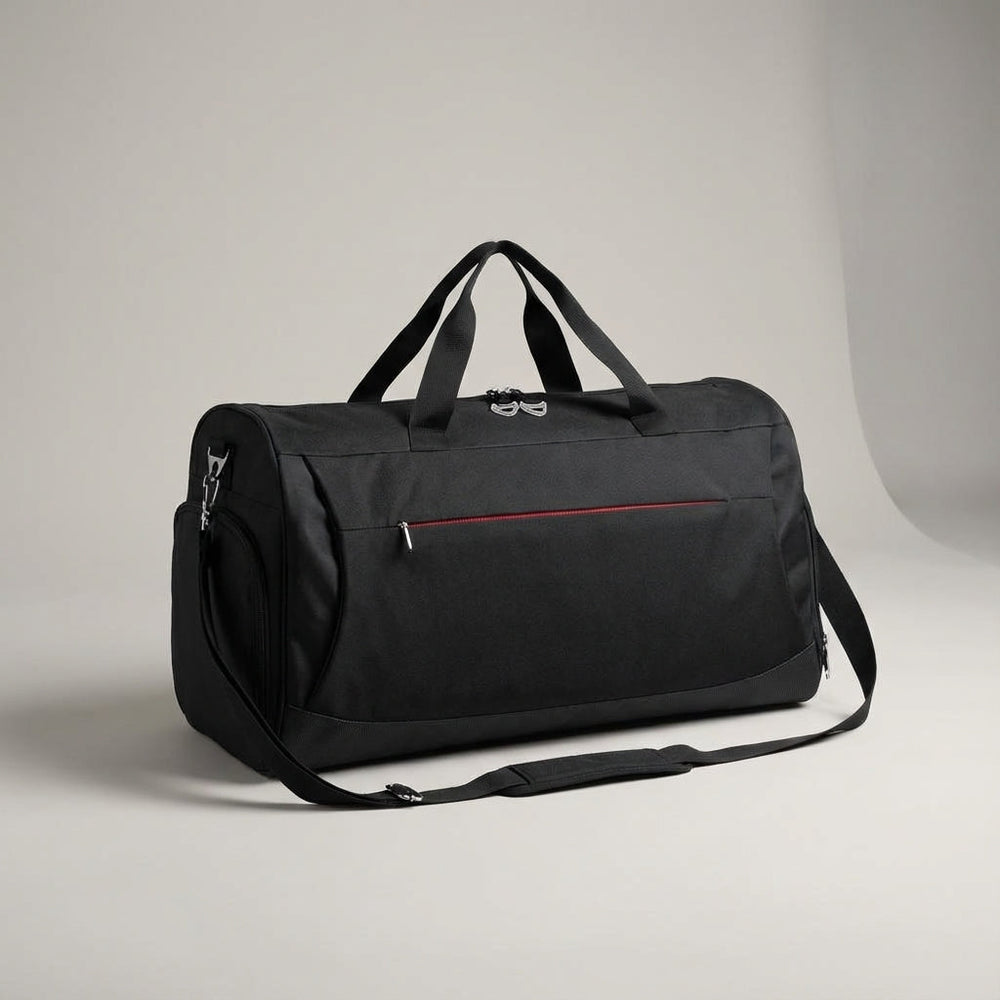 Unisex 45 liter gymtas & weekendtas, zwart, met verstelbare schouderband voor comfortabel dragen op reis.