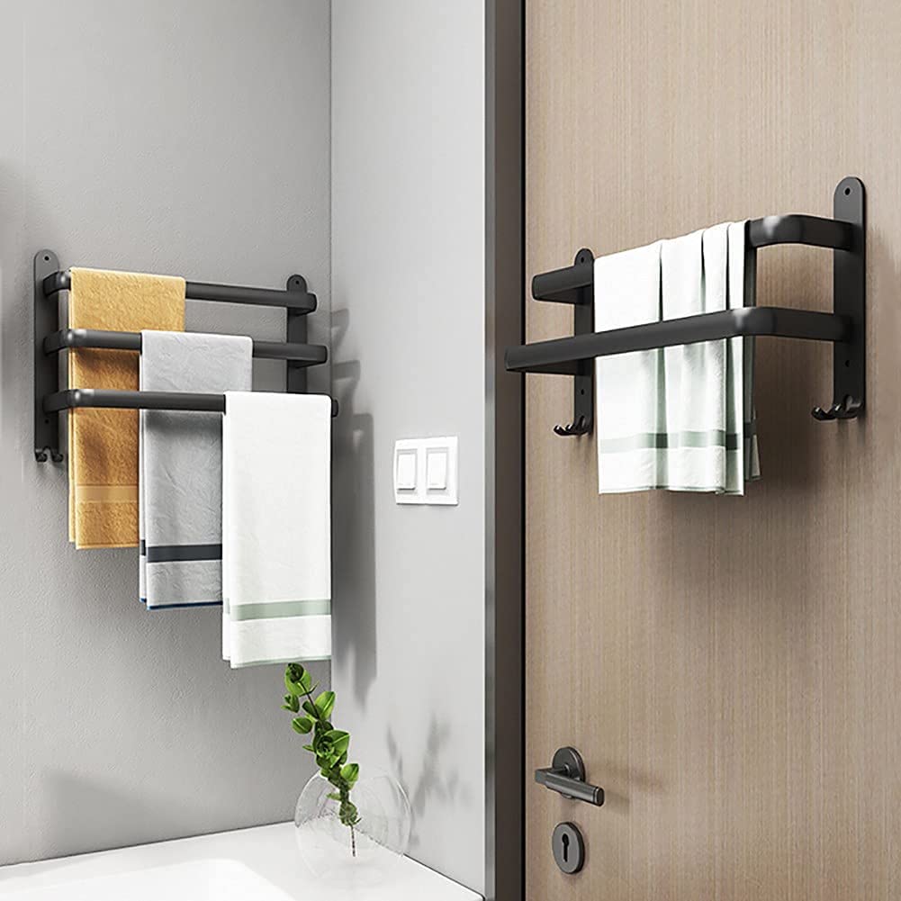 Compacte zwarte handdoekhouder, ruimtebesparend wandrek voor elke badkamer.